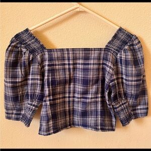 OAK + FORT Blue- Brown Plaid Blouse, XS/TP